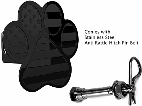 Dog Paw Foot Metal Hitch Cover with Anti-Rattle Pin Bolt (Fits 2" Receiver, Black)