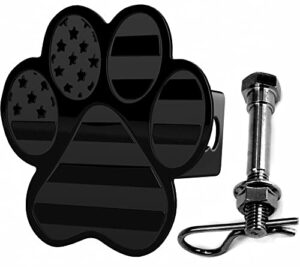 dog paw foot metal hitch cover with anti-rattle pin bolt (fits 2" receiver, black)