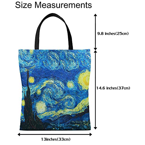 SuyuanArt 3 Pack Reusable Aesthetic Tote Bag, Van Gogh Post-Impressionism Art Canvas Carry on Shoulder Tote,Women Work Beach Travel