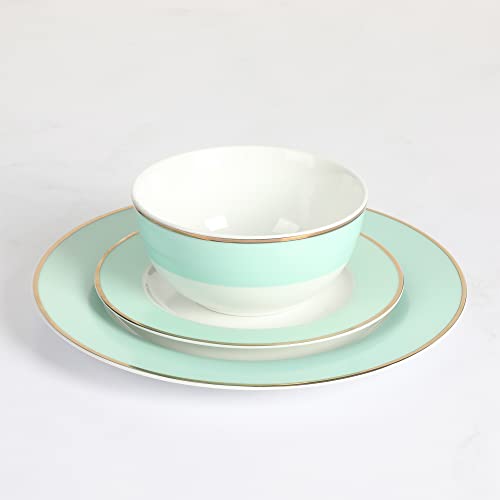 Martha Stewart Gracie Lane Porcelain Decorated Dinnerware Set - Martha Blue w/Gold Rim, Service for 4 (12pcs)