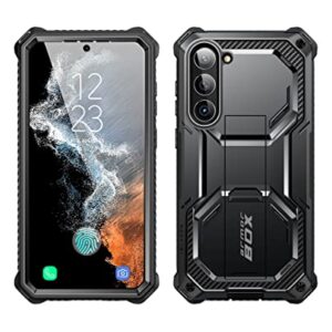 i-Blason Armorbox for Samsung Galaxy S23 Case with Built-in Screen Protector, [2 Front Frames] Full-Body Rugged Anti-Slip Bumper Case with Kickstand & Belt Clip Holster (Black)