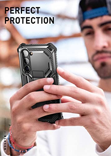 i-Blason Armorbox for Samsung Galaxy S23 Case with Built-in Screen Protector, [2 Front Frames] Full-Body Rugged Anti-Slip Bumper Case with Kickstand & Belt Clip Holster (Black)