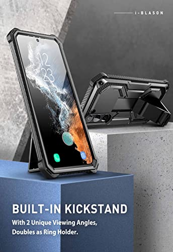 i-Blason Armorbox for Samsung Galaxy S23 Case with Built-in Screen Protector, [2 Front Frames] Full-Body Rugged Anti-Slip Bumper Case with Kickstand & Belt Clip Holster (Black)