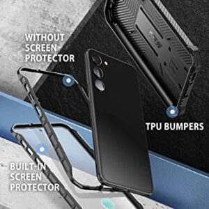 i-Blason Armorbox for Samsung Galaxy S23 Case with Built-in Screen Protector, [2 Front Frames] Full-Body Rugged Anti-Slip Bumper Case with Kickstand & Belt Clip Holster (Black)