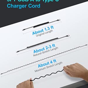 USB C Cable Fast Charging, 2Pack 3ft Coiled USB A to Type C Charge Cord for Car, Coiled USB-C Charging Cable Compatible with Samsung Galaxy S20 S10 S9 S8 Plus Note 10 9 8 and Other USB C Devices