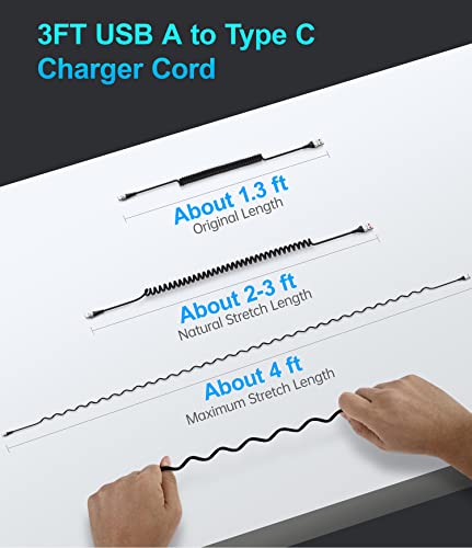 USB C Cable Fast Charging, 2Pack 3ft Coiled USB A to Type C Charge Cord for Car, Coiled USB-C Charging Cable Compatible with Samsung Galaxy S20 S10 S9 S8 Plus Note 10 9 8 and Other USB C Devices