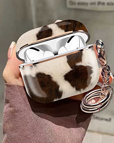 Txocouk for Airpods Pro 2 Case Protective Shockproof Hard Case with Keychain Cute AirPods Pro 2nd Generation Case air pods case for Girls and Women and Men Cow Hide Farm Animal Brown Cowhide Skin