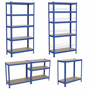 garage shelving units heavy duty racking shelves for storage -5 tier (175kg per shelf), 875kg capacity for workshop, shed, office,5 year warranty,h148 x w70 x d30cm/ 58.27 x 27.56 x 11.81 inches