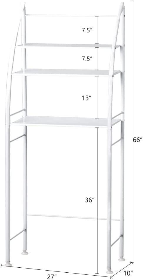 Barton 3-Shelf Bathroom Organizer Over The Toilet Storage Bathroom Space Saver Shelf 27"(L) x 10"(W) x 66"(H) - White