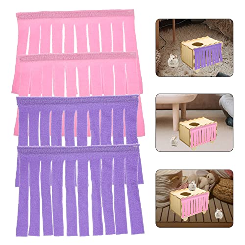 POPETPOP Rabbit Toys Bunny Cage Guinea Pig Cage Decorations - 4 Pieces Hamster Hideout Door Curtains Fleece Hideaway, Small Animal Habitat Cage Accessories Parrot Toys Bunny Cage