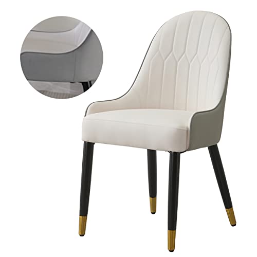 HomSof White Grey Dining Chair with PU Leather Color Solid Wood Metal Legs (Set of 2), 2 Pieces