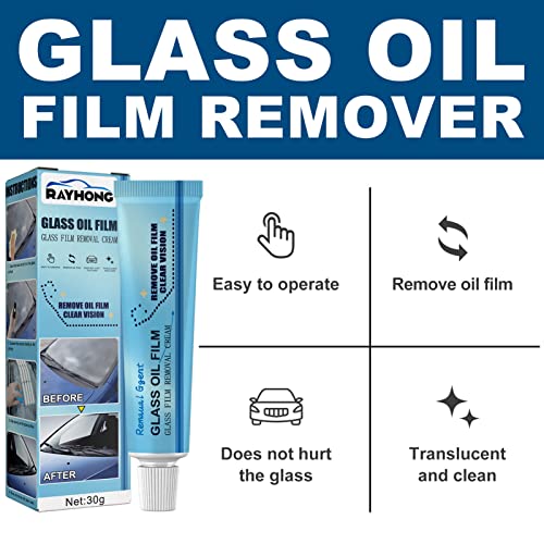 30g Car Glass Oil Film Cleaner Safety and Long-term Protection Glass Oil Film Remover for Car Waterproof Glass Film Removal Cream Powerful Car Glass Cleaner with Sponge B