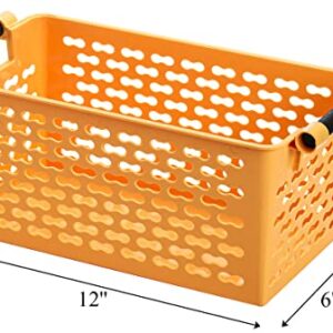 Yesland 8 Pack Plastic Storage Basket for Shelves, 12 x 6 x 5 Inches Basket Organizer Bin with Handles Sturdy Closet Baskets for Home Office Closet - Yellow, Orange, Blue, Green