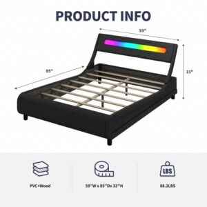 ZAFLY Modern Platform Full Bed Frame,Full Size Bed Frame with RGB LED Headboard,Wooden Slats Support/No Box Spring Needed/No Mattress,Black