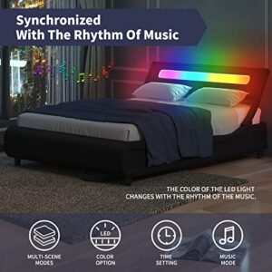 ZAFLY Modern Platform Full Bed Frame,Full Size Bed Frame with RGB LED Headboard,Wooden Slats Support/No Box Spring Needed/No Mattress,Black