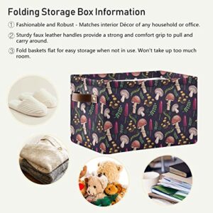 Kigai Collapsible Storage Basket with Handles, Mushroom Pattern Canvas Fabric Storage Bins Toys Clothes Organizer for Bedroom, Nursery, Shelves, Closets (1PACK)