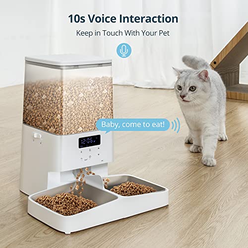 PETEMPO Cat Water Fountain with Wireless Pump and 5L Cat Feeders with Anti-Stuck Design& 10s Meal Call