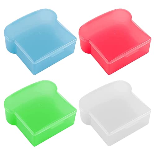 Zerodeko 4pcs Sandwich Containers Toast Shape Sandwich Box Food Storage Box with Lid Bento Box Cake Box Hot Dog Container for Home Kitchen Meal Prep Lunch Box