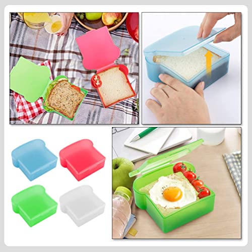 Zerodeko 4pcs Sandwich Containers Toast Shape Sandwich Box Food Storage Box with Lid Bento Box Cake Box Hot Dog Container for Home Kitchen Meal Prep Lunch Box