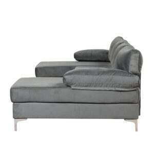 Casa Andrea Milano Modern Large Velvet Fabric U-Shape Sectional Sofa, Double Extra Wide Chaise Lounge Couch
