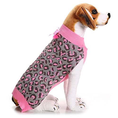 Dog Sweater Girl Christmas Puppy Leopard Bowknot Puppy Pink Pet Winter Dog Clothes Cute Sweater Pet Clothes Dog Sweaters Medium Girl