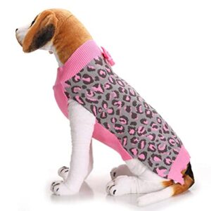 Dog Sweater Girl Christmas Puppy Leopard Bowknot Puppy Pink Pet Winter Dog Clothes Cute Sweater Pet Clothes Dog Sweaters Medium Girl