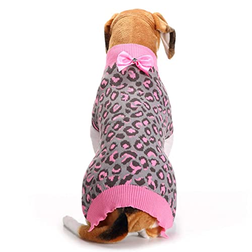 Dog Sweater Girl Christmas Puppy Leopard Bowknot Puppy Pink Pet Winter Dog Clothes Cute Sweater Pet Clothes Dog Sweaters Medium Girl