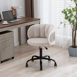 ayoodfo Home Office Desk Chair Modern Velvet Rolling Chair, Adjustable Task Chair with Mid-Back Swivel Office Chair, Accent Chairs Upholstered Armchair Vanity Chair for Living Room, Bedroom, Beige