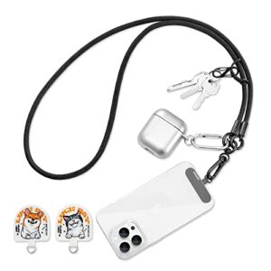 cell phone lanyard, universal adjustable detachable nylon crossbody lanyard,necklace lanyard & wrist strap with phone patch for all smartphones-7mm thick (black, 120cm)
