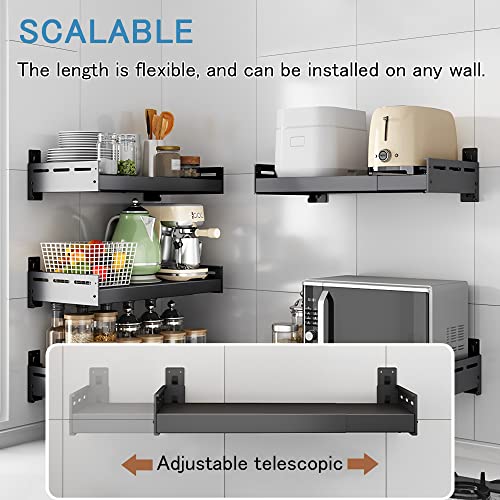 LEMYEF Stainless Steel Adjustable Wall Shelf or Household Grade Wall Mount Microwave Oven Shelf with Fixing Kit, Commercial Storage Rack, countertop Multifunctional Storage Rack (13-26 Black)