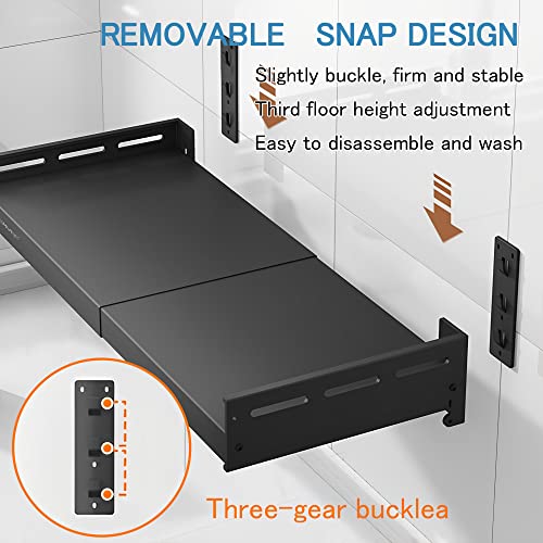 LEMYEF Stainless Steel Adjustable Wall Shelf or Household Grade Wall Mount Microwave Oven Shelf with Fixing Kit, Commercial Storage Rack, countertop Multifunctional Storage Rack (13-26 Black)