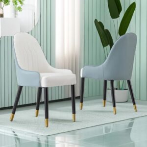 montary dining chairs set of 2, mid century modern faux leather chair with solid wood metal legs and ergonomic backrest for living kitchen dining room chairs (not include table)