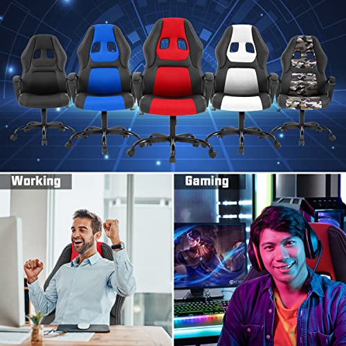 Gaming Chair PC Computer Chair Office Chair for Adult Teen Kids, Ergonomic PU Leather Gamer Chair with Lumbar Support High Back Adjustable Rolling Swivel Desk Chair, Red