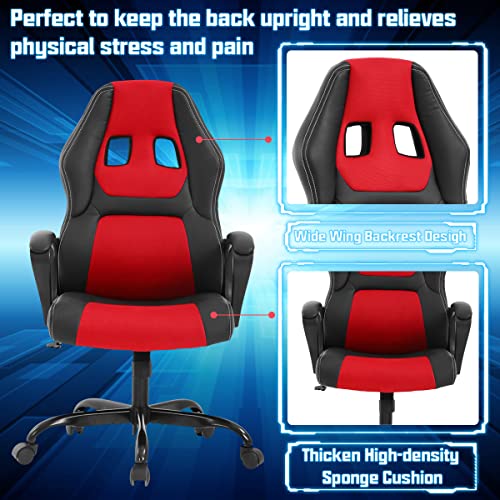 Gaming Chair PC Computer Chair Office Chair for Adult Teen Kids, Ergonomic PU Leather Gamer Chair with Lumbar Support High Back Adjustable Rolling Swivel Desk Chair, Red