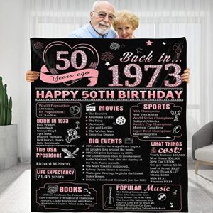 keraoo 50 years ago 50th birthday wedding anniversary throw blanket, perfect 1973 birthday gifts ideas for wife husband mom dad friends,rose gold back in 1973 50th birthday gifts