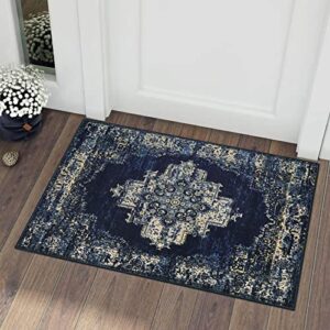 wonnitar oriental medallion area rug - 2x3 washable entryway rug,vintage non-slip kitchen sink mat oriental bedroom small rug,distressed throw rug for bathroom laundry dorm,navy blue