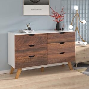 eazehome 6 drawer dresser, wood storage chest of drawers, rustic style dresser with wide drawers, double dresser for bedroom