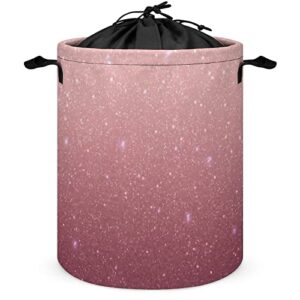 rose gold glitter laundry basket pink bling printed laundry hamper collapsible round girls dirty clothes hamper toys storage basket with drawstring for kids bedrooms nursery