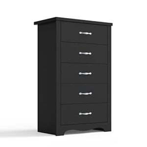 linsy home 5 drawer chest, dresser for bedroom, nursery dresser organizer, tall dresser chest of drawers for kids bedroom - black