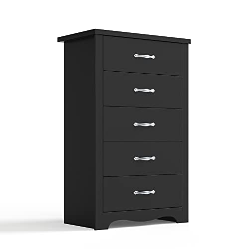 LINSY HOME 5 Drawer Chest, Dresser for Bedroom, Nursery Dresser Organizer, Tall Dresser Chest of Drawers for Kids Bedroom - Black