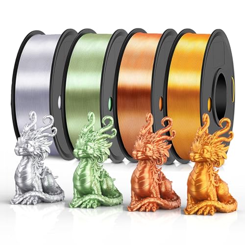 WEEDO Silk PLA Filament 1.75mm Bundle for 3D Printer, 4 Rolls of 250g Silk Copper/Silk Gold/Silk Sliver/Silk Bronze 3D Printer Filament, Dimensional Accuracy ±0.02mm, Clog-Free, Tangle-Free