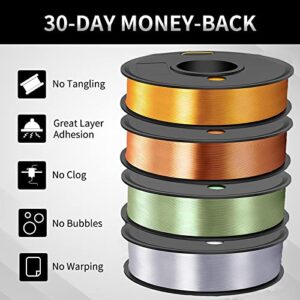 WEEDO Silk PLA Filament 1.75mm Bundle for 3D Printer, 4 Rolls of 250g Silk Copper/Silk Gold/Silk Sliver/Silk Bronze 3D Printer Filament, Dimensional Accuracy ±0.02mm, Clog-Free, Tangle-Free