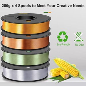 WEEDO Silk PLA Filament 1.75mm Bundle for 3D Printer, 4 Rolls of 250g Silk Copper/Silk Gold/Silk Sliver/Silk Bronze 3D Printer Filament, Dimensional Accuracy ±0.02mm, Clog-Free, Tangle-Free