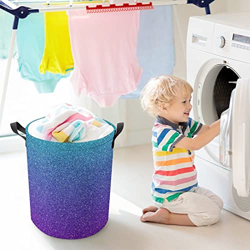 Teal Purple Glitter Laundry Basket Girls Laundry Hamper Dirty Clothes Storage Basket Gradients Blue Bling Collapsible Waterproof Toy Organizer for Kids Bedrooms Nursery