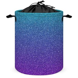 Teal Purple Glitter Laundry Basket Girls Laundry Hamper Dirty Clothes Storage Basket Gradients Blue Bling Collapsible Waterproof Toy Organizer for Kids Bedrooms Nursery