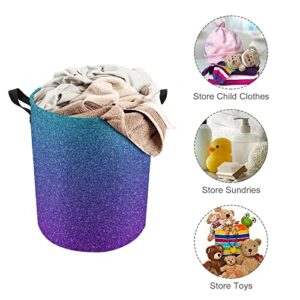 Teal Purple Glitter Laundry Basket Girls Laundry Hamper Dirty Clothes Storage Basket Gradients Blue Bling Collapsible Waterproof Toy Organizer for Kids Bedrooms Nursery