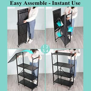 5-Shelf Foldable Storage Shelves with Wheels, Metal Shelves Heavy Duty Large Capacity Storage Shelving Unit, No Assembly, for Garage Kitchen, Warehouse, Closet, Basement and Pantry (Black, 5 Tier)