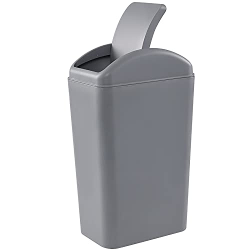 Anbers 14 Liter Slim Trash Can with Swing Top Lid, 3.5 Gallon Garbage Can, Grey