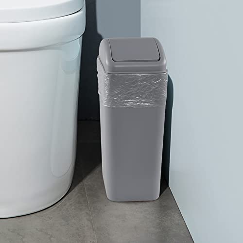 Anbers 14 Liter Slim Trash Can with Swing Top Lid, 3.5 Gallon Garbage Can, Grey