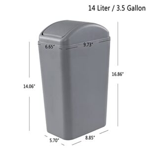 Anbers 14 Liter Slim Trash Can with Swing Top Lid, 3.5 Gallon Garbage Can, Grey